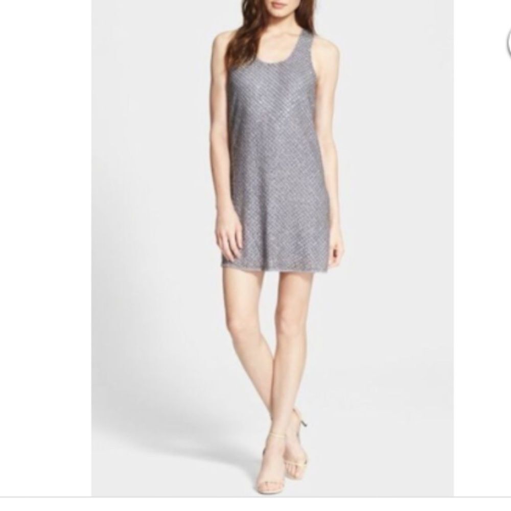 Joie Peri F Silk Beaded Gray Tank Dress Sz L